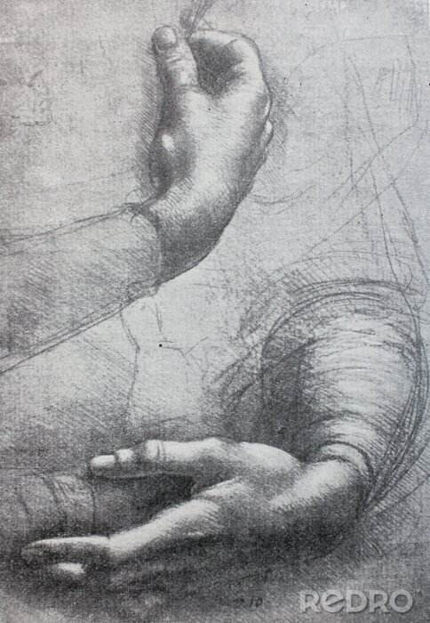 Poster The sketch of hands (detail) by Leonardo da Vinci in the vintage book Leonardo da Vinci by A.L. Volynskiy, St. Petersburg, 1899