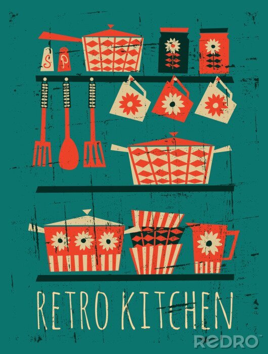 Poster Thema met retro keukengerei