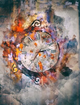 Poster Tijd, kunst Acryl schilderij op papier en mixed media, abstracte achtergrond