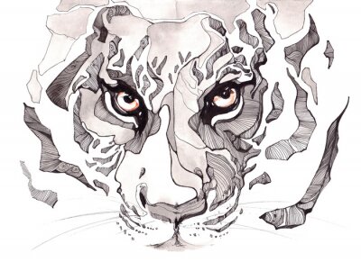 Poster Tijger in een abstract portret