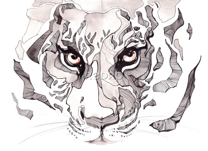 Poster Tijger in een abstract portret