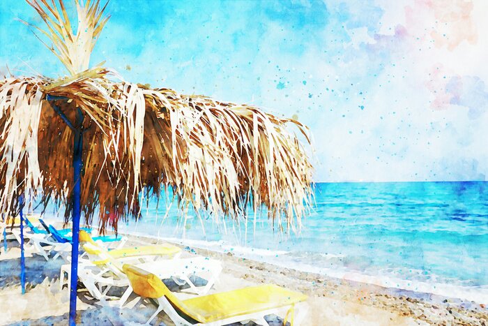 Poster Toeristisch strand op het schilderij