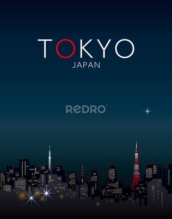 Poster Tokio 's nachts in de afbeelding