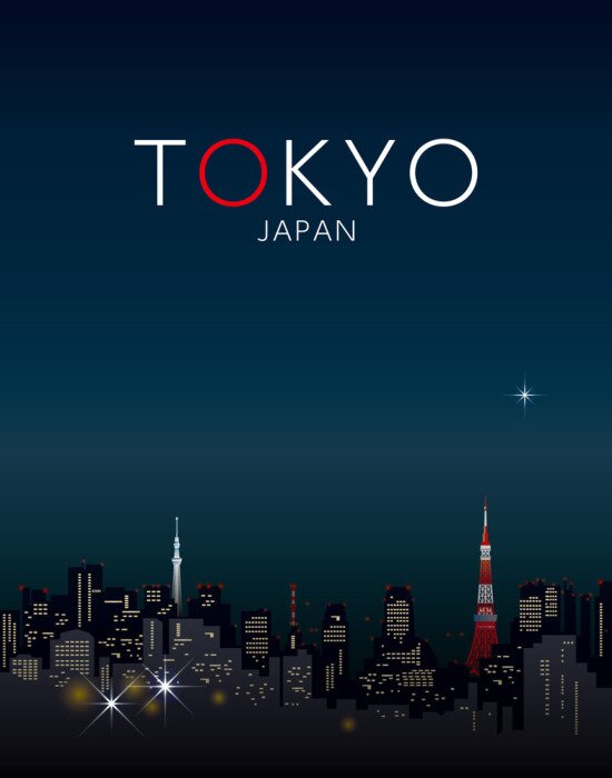 Poster Tokio 's nachts in de afbeelding