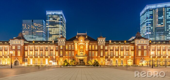 Poster Tokyo Station. The historical red brick building and it is the busiest railway station in Tokyo, Japan