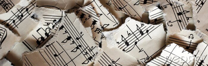 Poster Torn musical notes, pieces of paper
