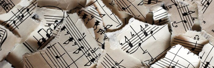 Poster Torn musical notes, pieces of paper