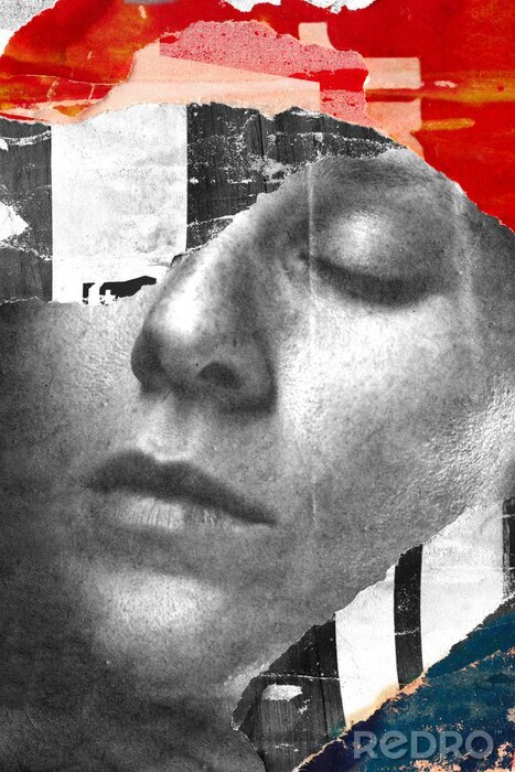 Poster Torn ripped street posters paper  blended woman portrait