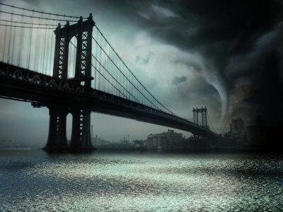 Poster Tornado over een brug in New York
