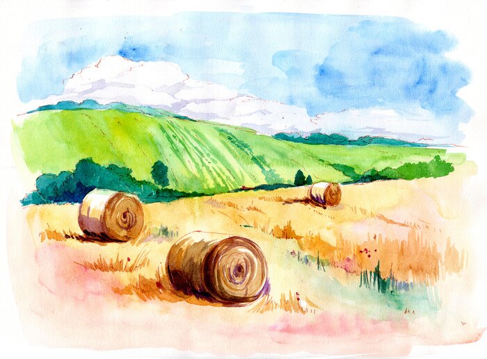 Poster Toscaanse velden in aquarelvoorstelling