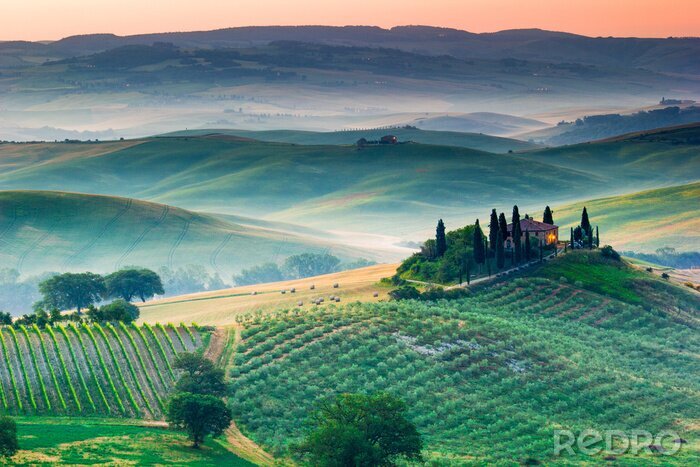 Poster Toscane, zonsopganglandschap