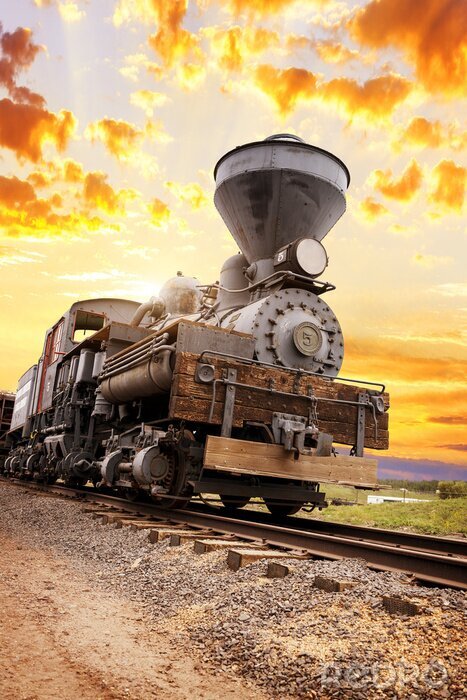 Poster Trein locomotief met de hemel als achtergrond