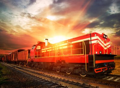 Treinen en locomotieven zonsondergang