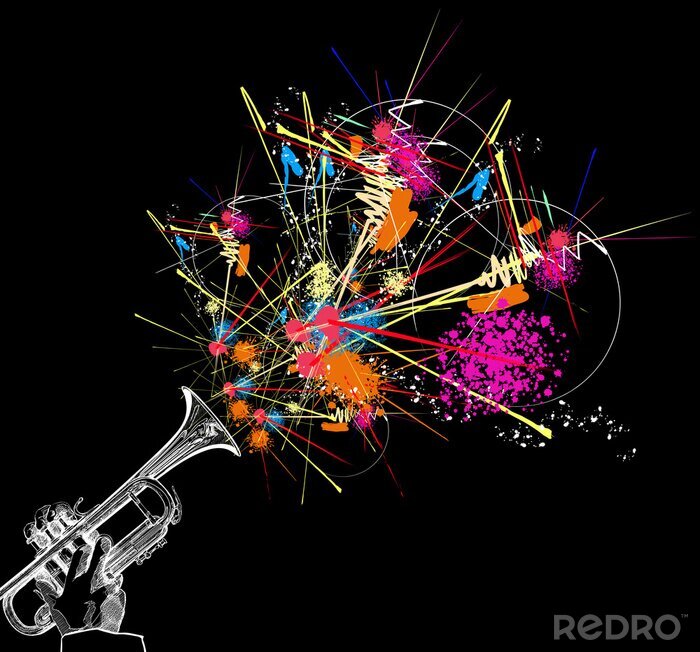 Poster trompet met kleurrijke abstracte decoratie