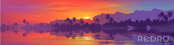 Poster Tropen en zonsondergang