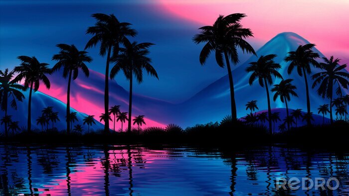 Poster Tropisch landschap met palmbomen