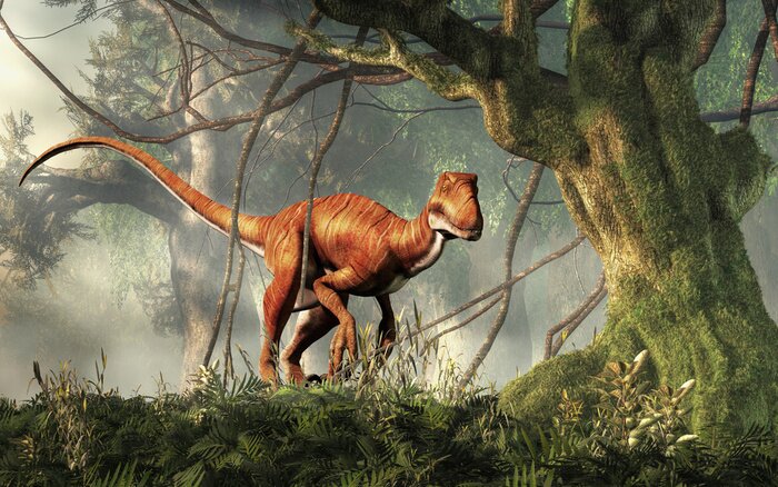 Poster Tropisch ontwerp met dinosaurus in de jungle
