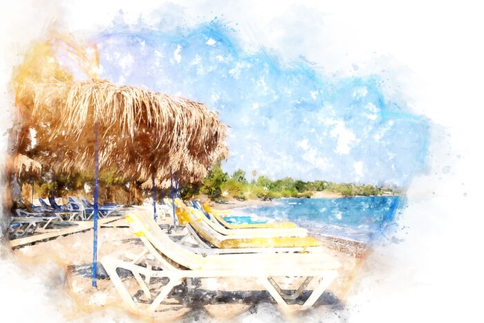 Poster Tropisch strand schilderij