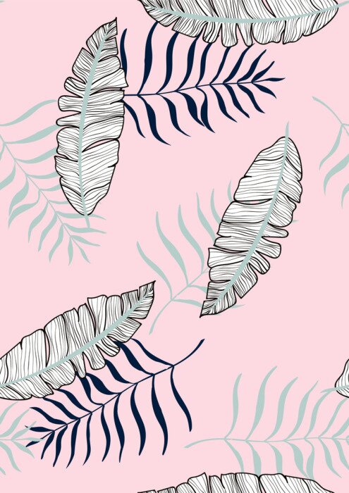 Poster Tropische bladeren die de roze achtergrond vullen