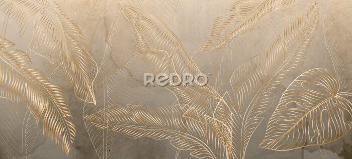 Poster Tropische bladeren op een aquarel achtergrond