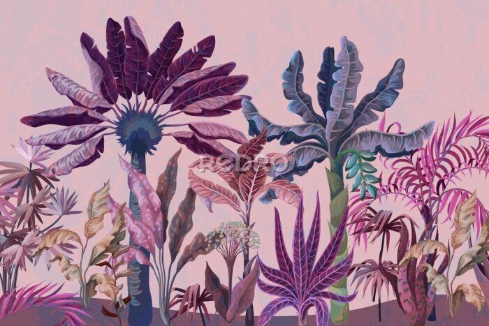 Poster Tropische planten in de roze jungle
