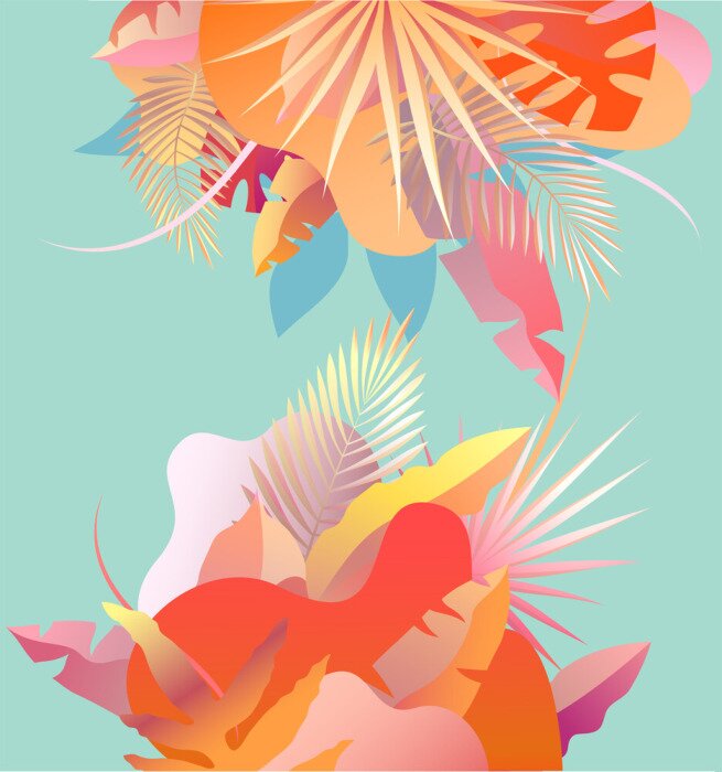 Poster Tropische planten in levendige opvallende kleuren