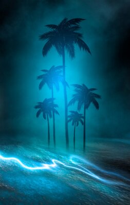 Poster Turquoise palmbomen