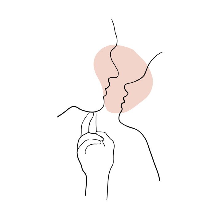 Poster Twee gezichten in lijntekeningstijl