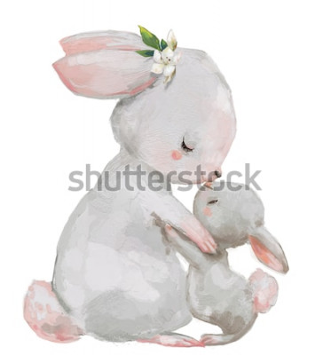 Poster Twee grijze konijntjes in een omhelzing