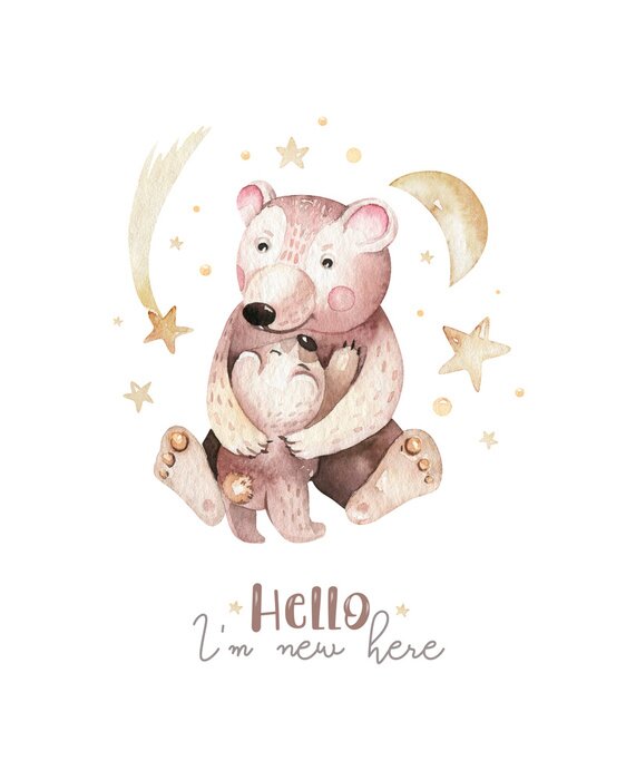 Poster Twee knuffelende beren tussen de sterren