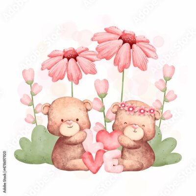Poster Twee schattige teddyberen