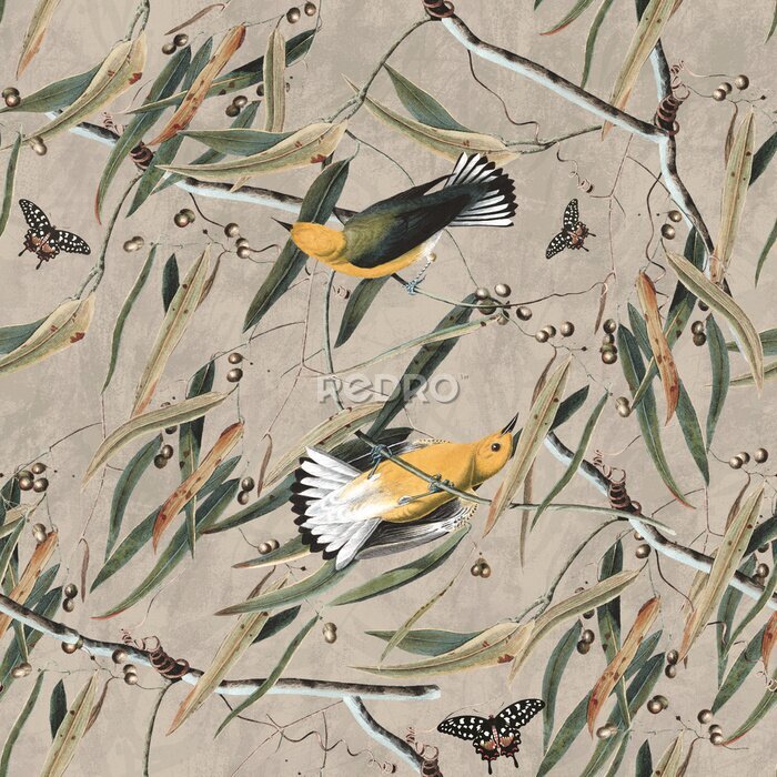 Poster Twee vogels in het struikgewas