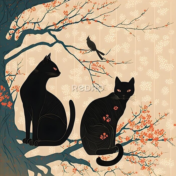 Poster Twee zwarte katten