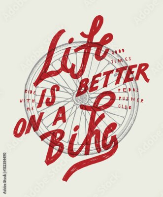 Poster Typografische illustratie met een fietswiel