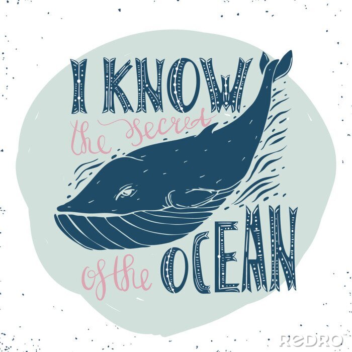 Poster Typografische illustratie met een walvis
