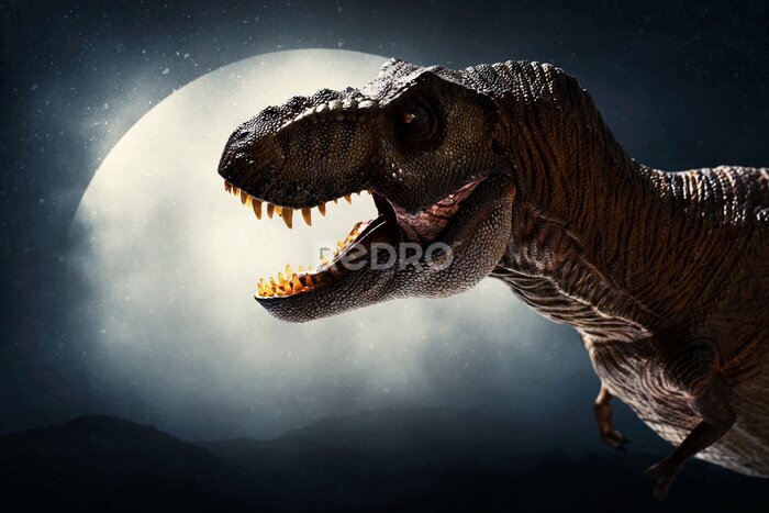 Poster Tyrannosaurus op achtergrond van de maan