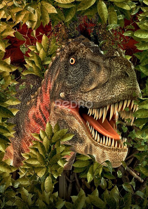 Poster Tyrannosaurus tussen groene bladeren