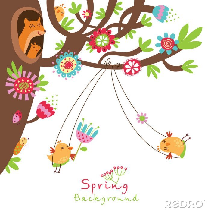 Poster Uilen op een boomschommel