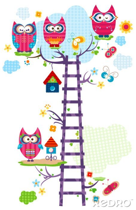 Poster Uilen op een ladder