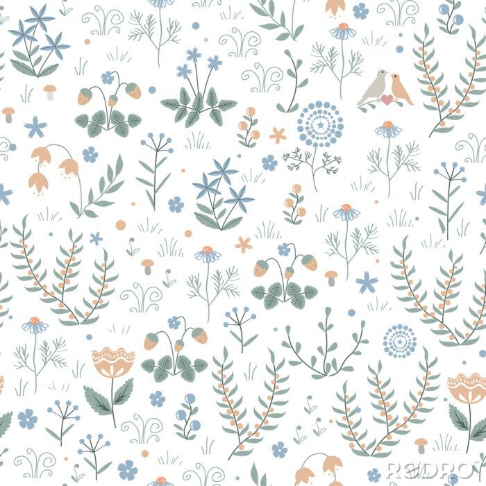 Poster Uiterst kleine heldere Scandinavische bloemen en planten