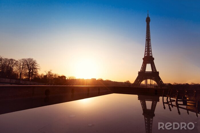 Poster Uitzicht op Parijs met zonsondergang