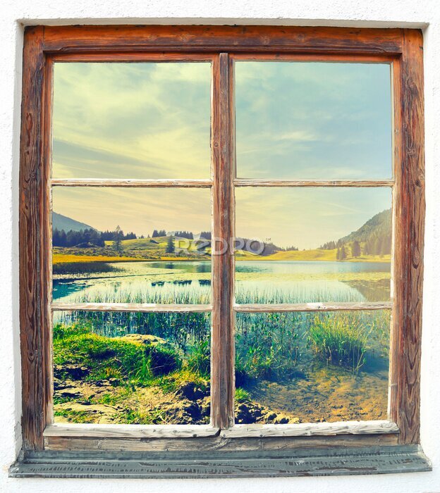 Poster Uitzicht vanuit het raam op Seewaldsee