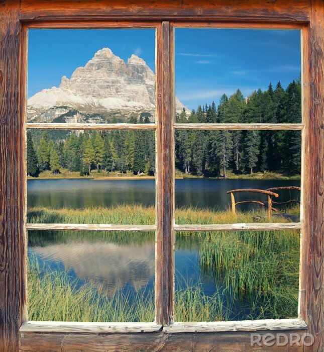 Poster Uitzicht vanuit het raam - Three Peaks