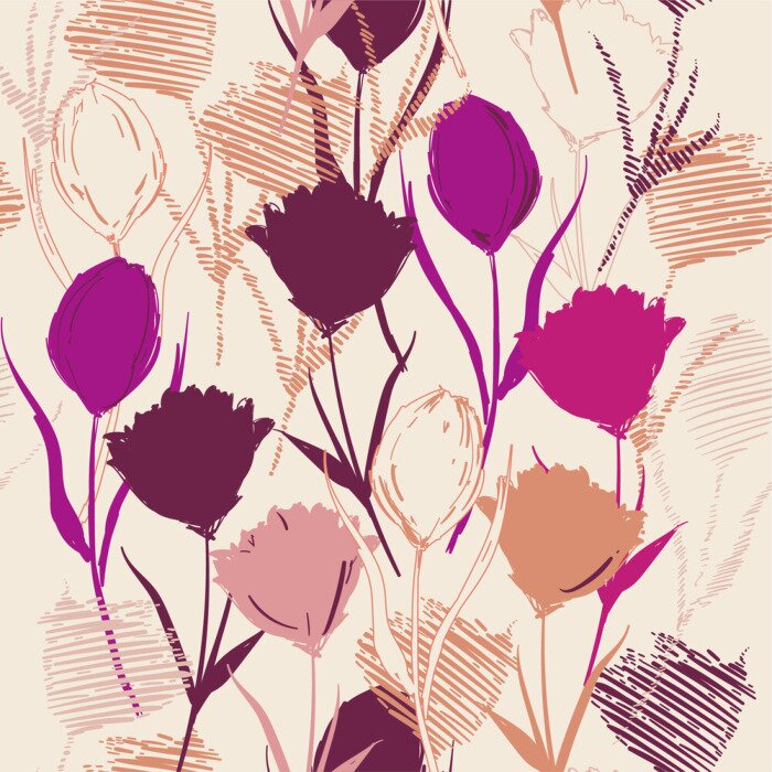 Poster Vage lijnen die kleurrijke tulpen vormen