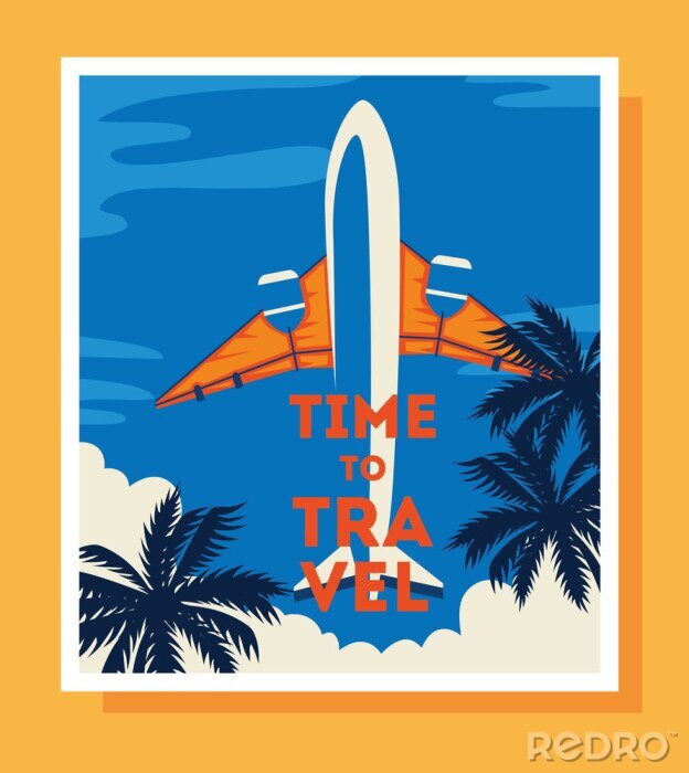 Poster Vakantie ansichtkaart over reizen per vliegtuig