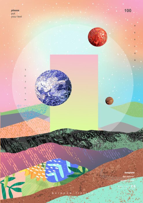 Poster Vector abstract gradient illustration,  background for the cover of magazines about dreams, future, design and space, fancy, crazy poster