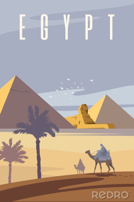 Poster Vector art deco retro poster. De Egyptische piramides.