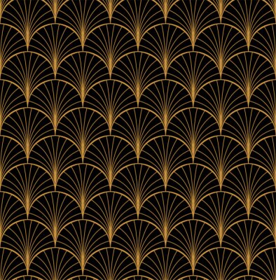 Behang Vector bloemen Art Nouveau naadloze patroon. Geometrische decoratieve bladerentextuur. Retro stijlvolle achtergrond.