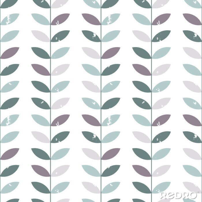 Poster Vector bloemen naadloos patroon met gestileerde takjes en bladeren in retro stijl.