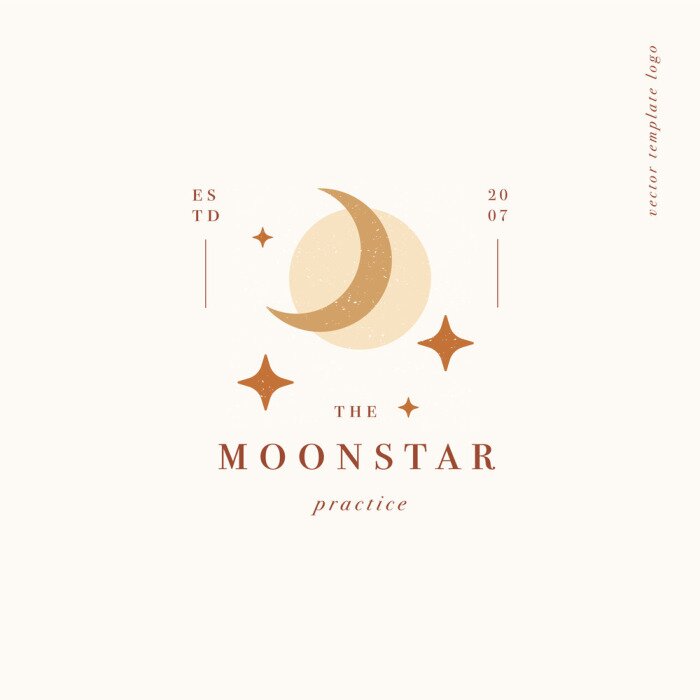 Poster Vector design linear template logo or emblem - mystery boho style. Abstract symbol for spiritual and astrology boutique.